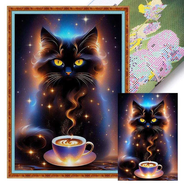 Coffee Black Cat (40*60cm) 11CT Stamped Cross Stitch gbfke