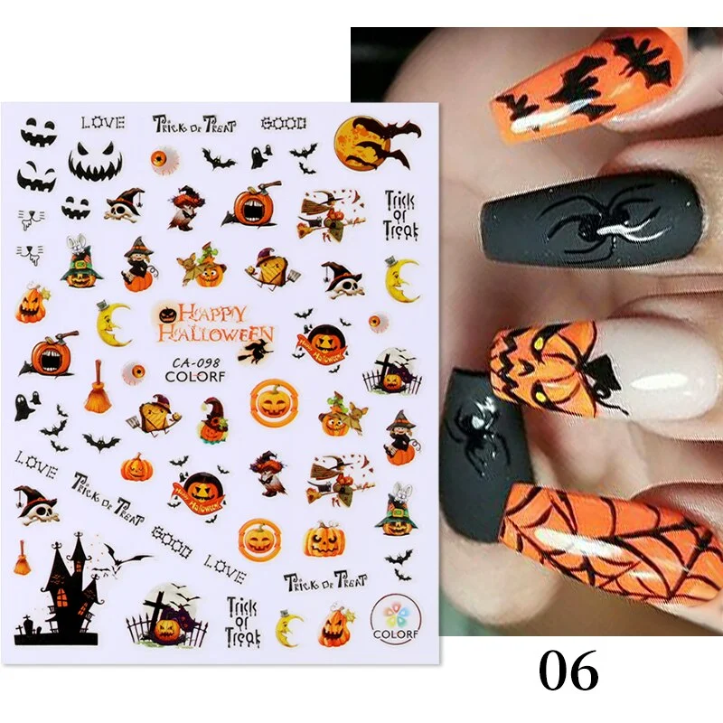 3D Christmas Nail Art Decoration Stickers Halloween Pumpkin Skull Geometry Snowflake Winter Design Slider Nail Foils Manicures-Nail Inspo