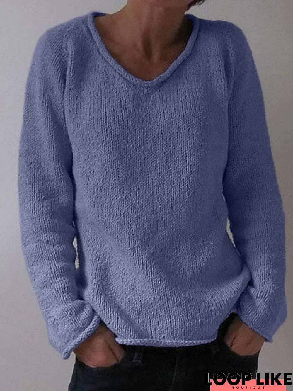 Gray Solid Casual Sweater