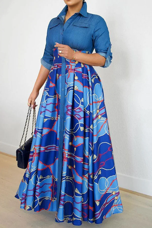 Chain Print Patchwork Undeniable Swing Maxi Dress