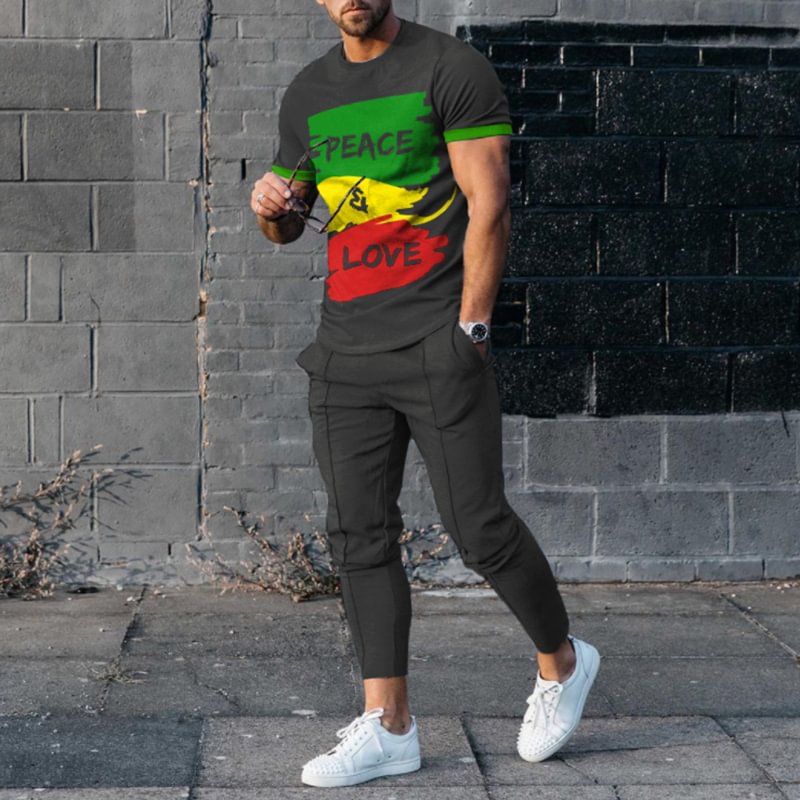 Men's Reggae T-Shirt And Pants Two Piece Set