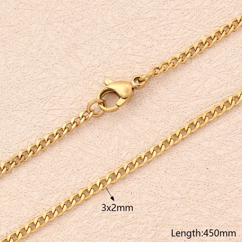 1 Strand/Package 304 Stainless Steel 18K Gold Plated Cuban Link Chain Polished 450mm 600mm Jewelry Accessories