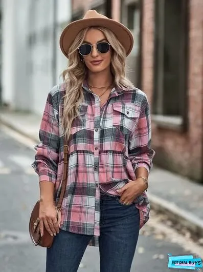 Plaid Button Up Dropped Shoulder Shirt