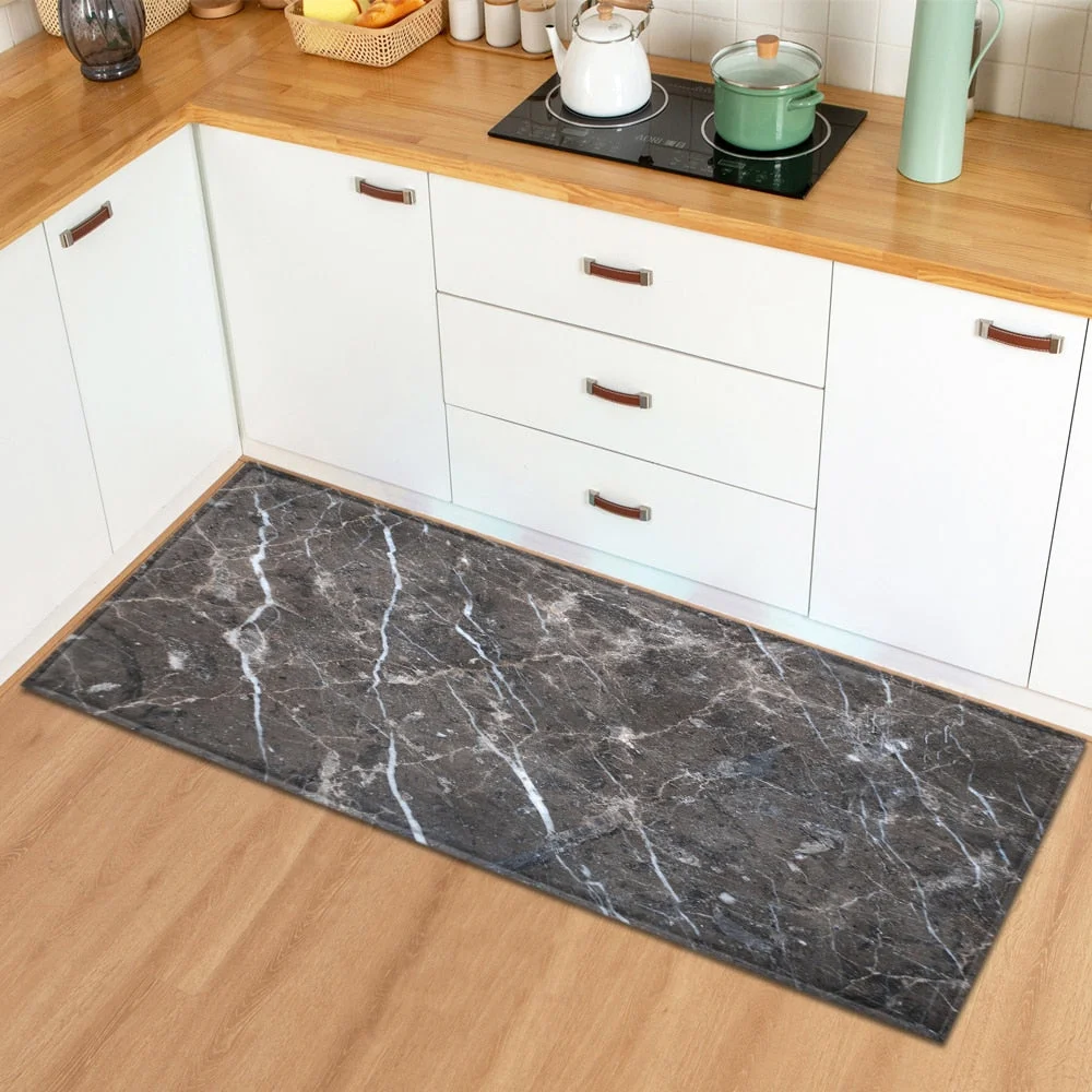 Kitchen Mat Home Entrance Doormat Living Room Bedroom Floor Decoration Long Carpet Marble Pattern Hallway Bathroom Anti-Slip Rug