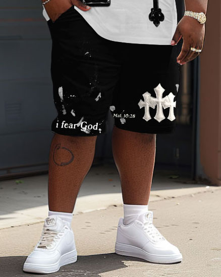 Men's Plus Size I Fear God Cross T-Shirt Shorts Suit