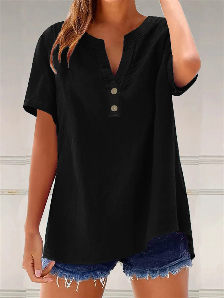 Summer Casual Shirt Loose Women's Fashion Cotton Linen Shirt Top