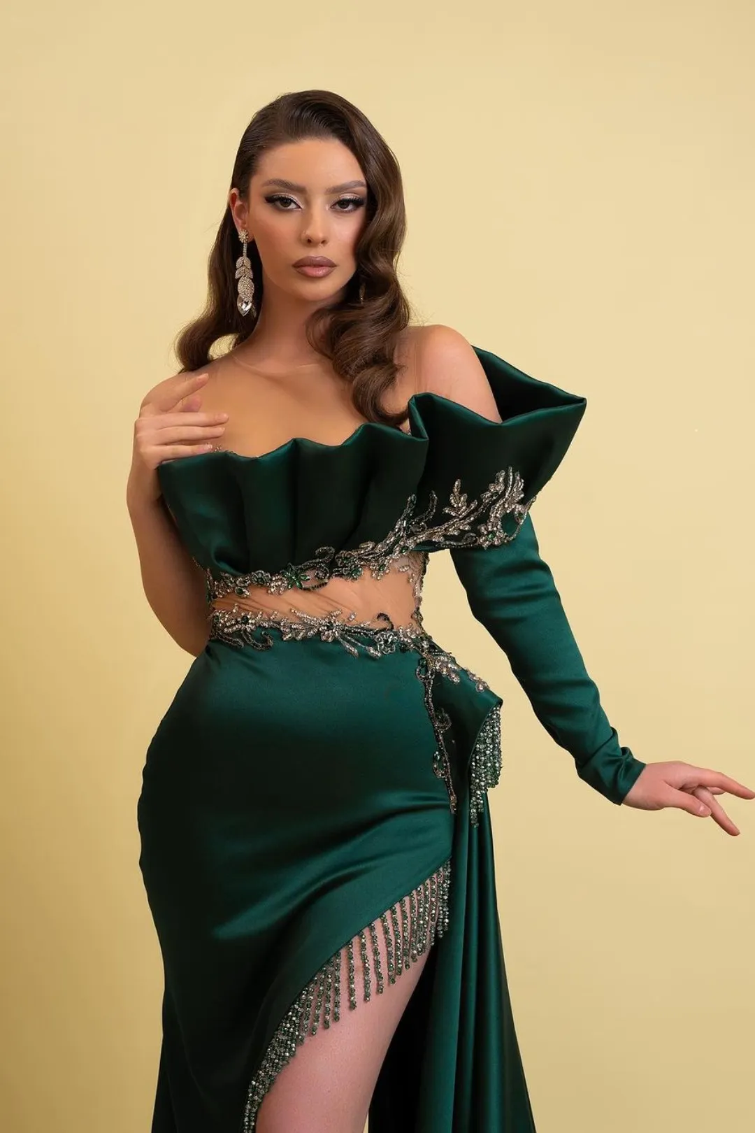 17139 Red Slit Sleeve Tassel Detail Pencil Dress main image 1
