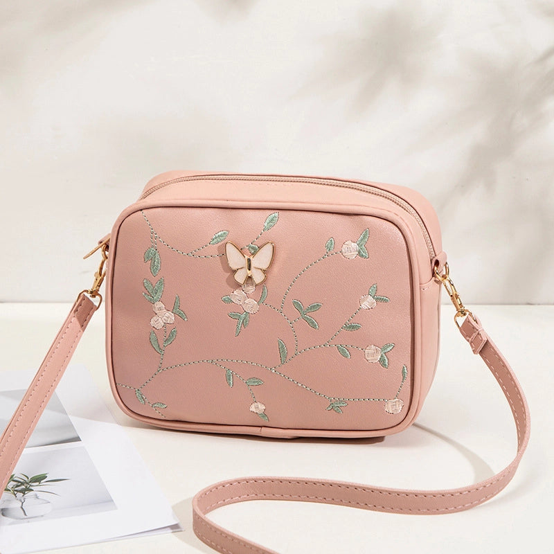 Women’s Medium Pu Leather Butterfly Elegant Vintage Style Zipper Camera Bag
