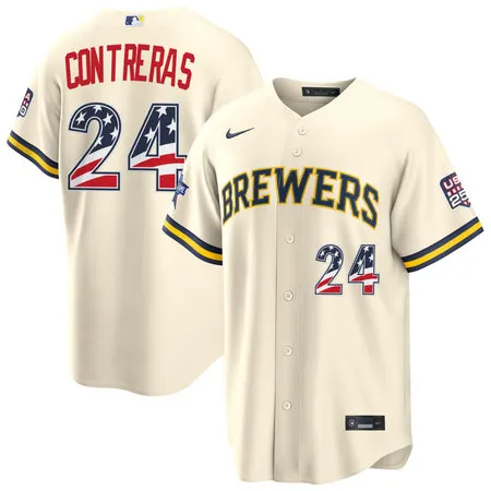 Men's Milwaukee Brewers #24 William Contreras Nike Cream 2026 All-Star Edition Stars & Stripes Stadium Jersey