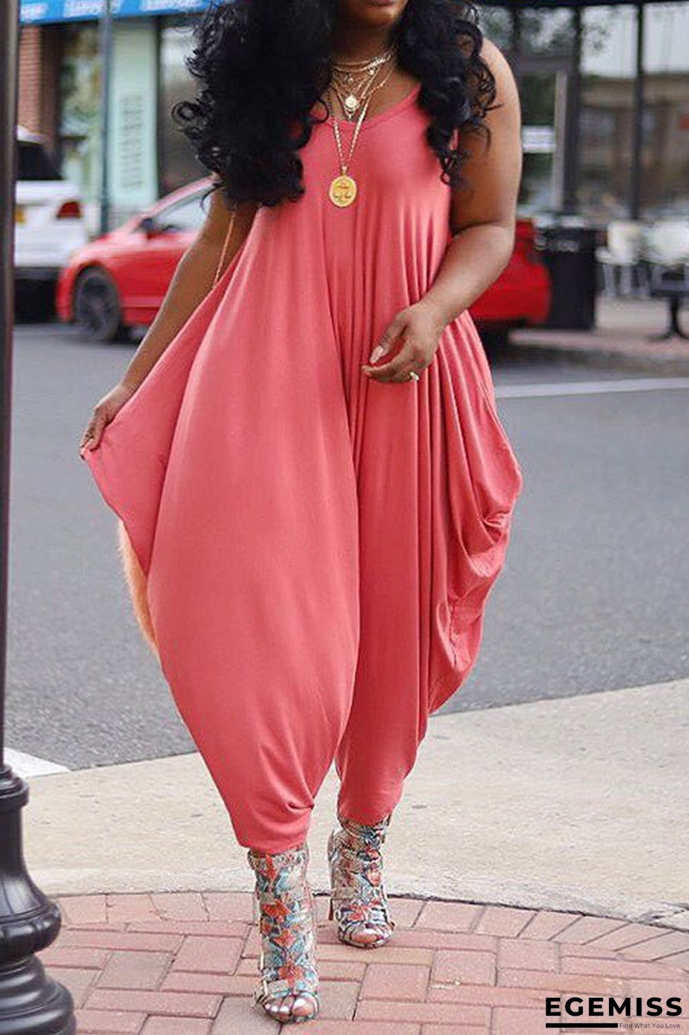 Watermelon Red Sexy Solid Without Belt Spaghetti Strap Regular Jumpsuits | EGEMISS