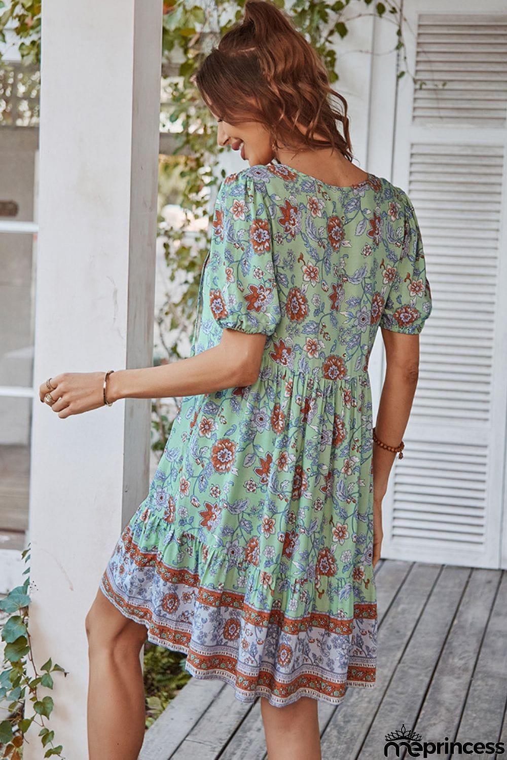 Tie Neck Short Sleeve Mini Dress