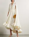 Cape-Effect Tie-Detailed Ruffled Crepe Dress