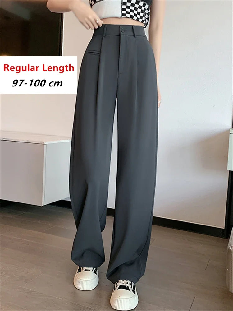 2024 New Spring Summer High Waist Suit Wide Leg Women's Pants Buttons Female Elegant Minimalism Straight Loose Trousers LANFUBEISI