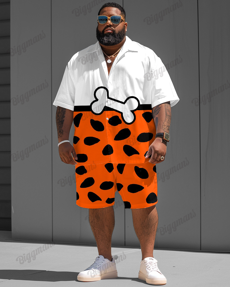 Men's Plus Size Spirit Halloween Polka Dot Orange Shirt Shorts Suit