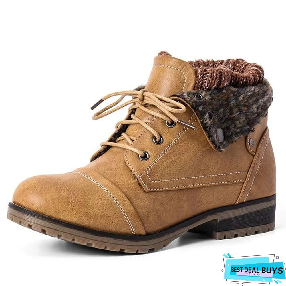 Winter Women's Ankle Boots Shoes Genuine Leather Lace Up Platform Boots Woman Warm Plush Snow Boots Women