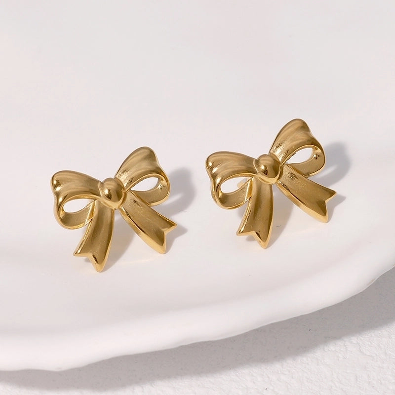 1 Pair IG Style Cute Minimalist Bow Knot 304 Stainless Steel 18K Gold Plated Ear Studs