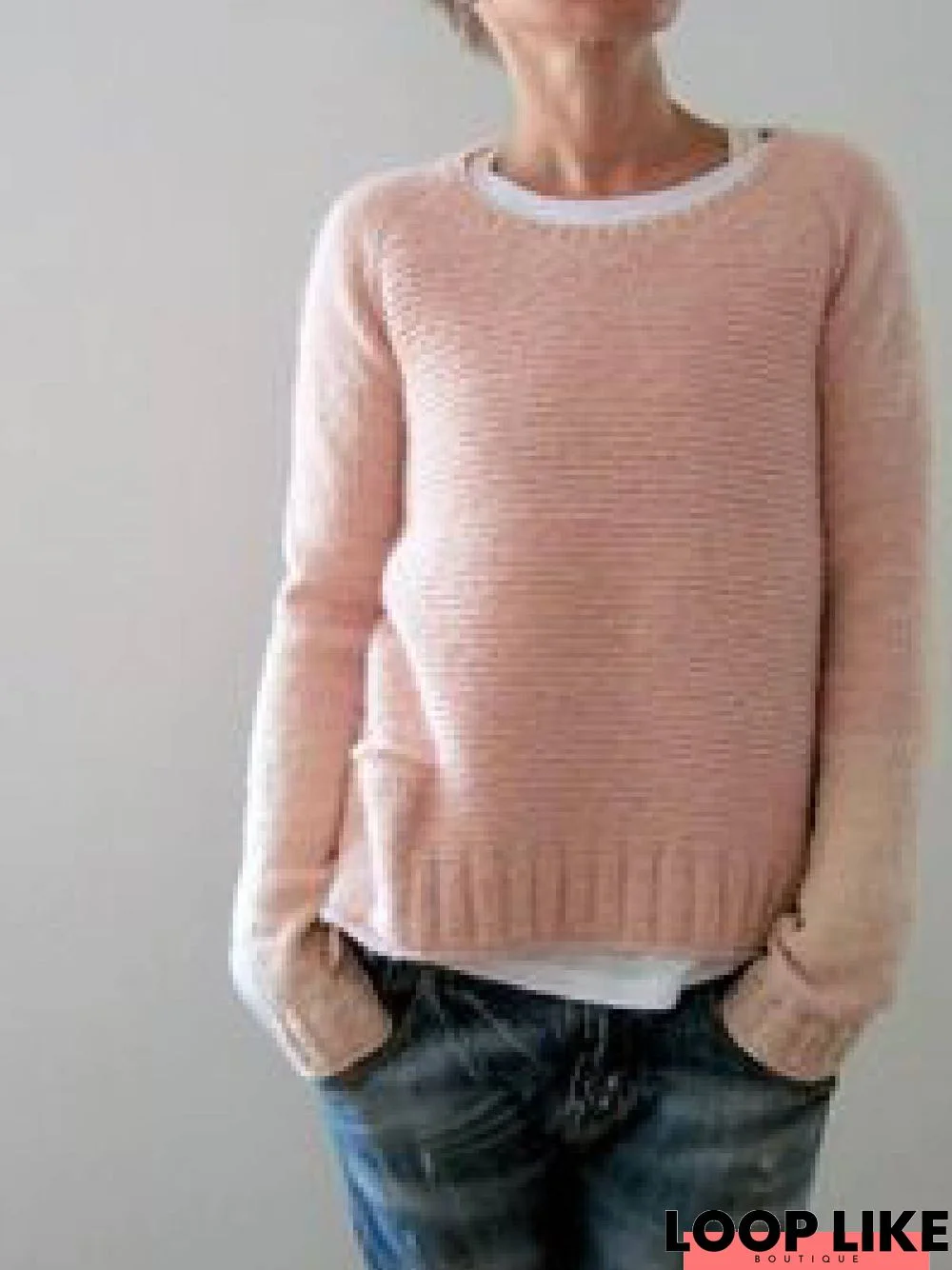 Pink Casual Round Neck Knitted Sweater