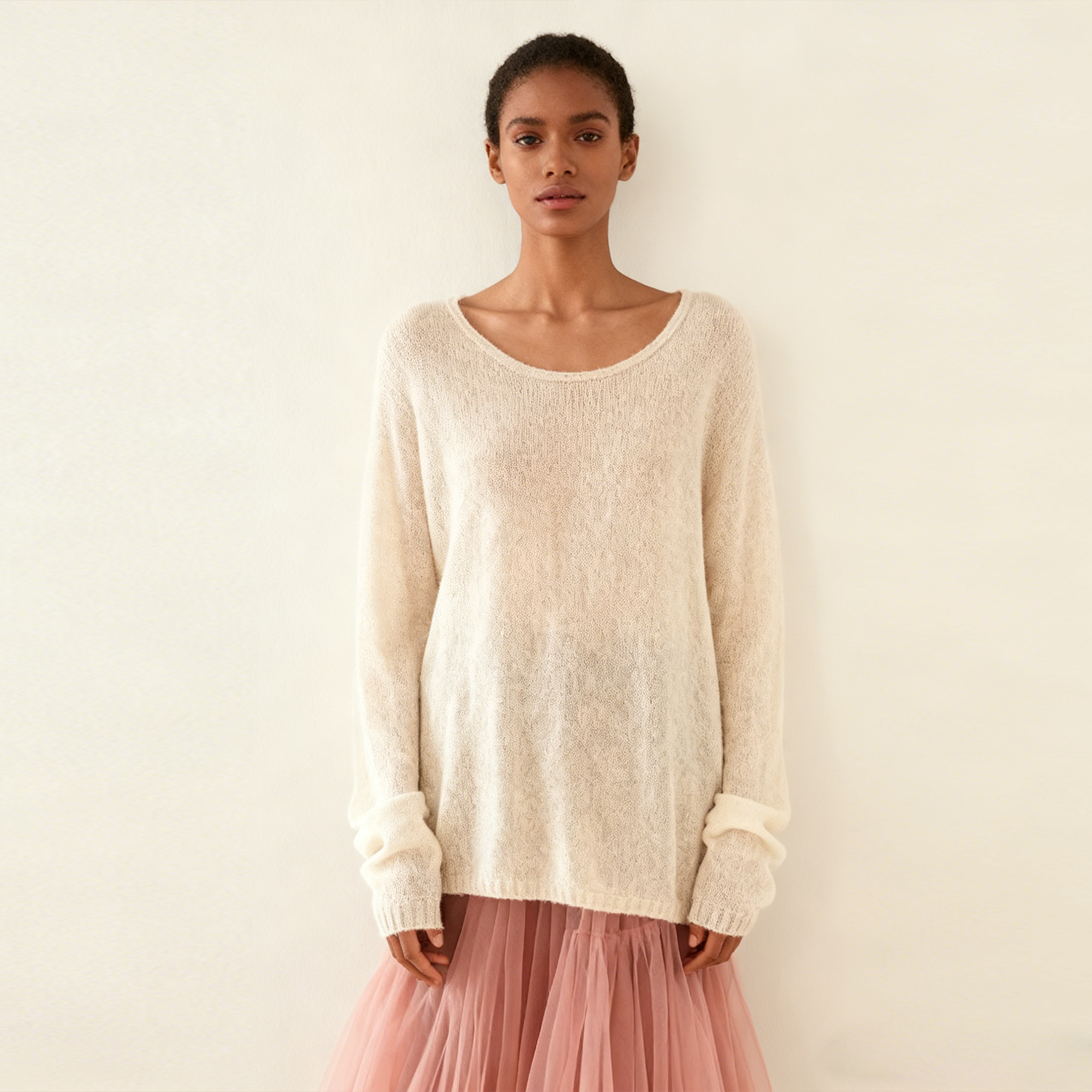 Women's Slouchy Crewneck Cashmere Sweater REAL SILK LIFE