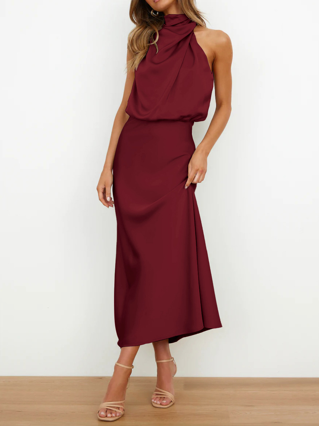 Rotimia Elegant Crinkle Design Midi Dress