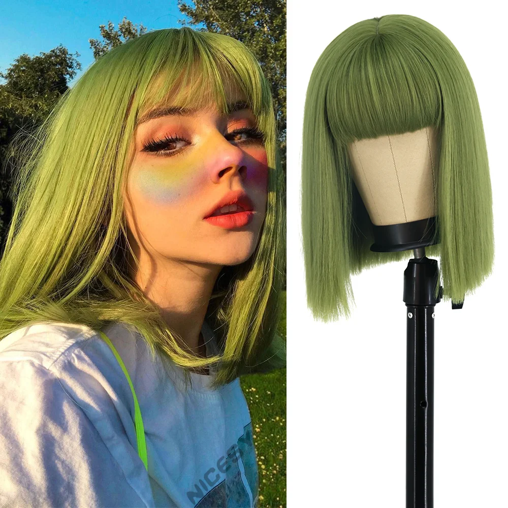 Jewtribute Hair®|Green Short Bob Wig with Bangs Women's Wig