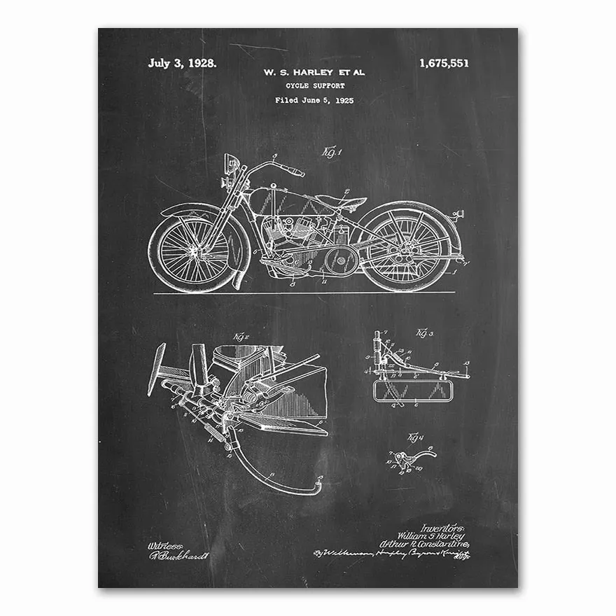 Motorcycle Patent Vintage Blueprint  Prints Motorcycle Artwork Science Wall Art Canvas Painting Gift Home Room Decor