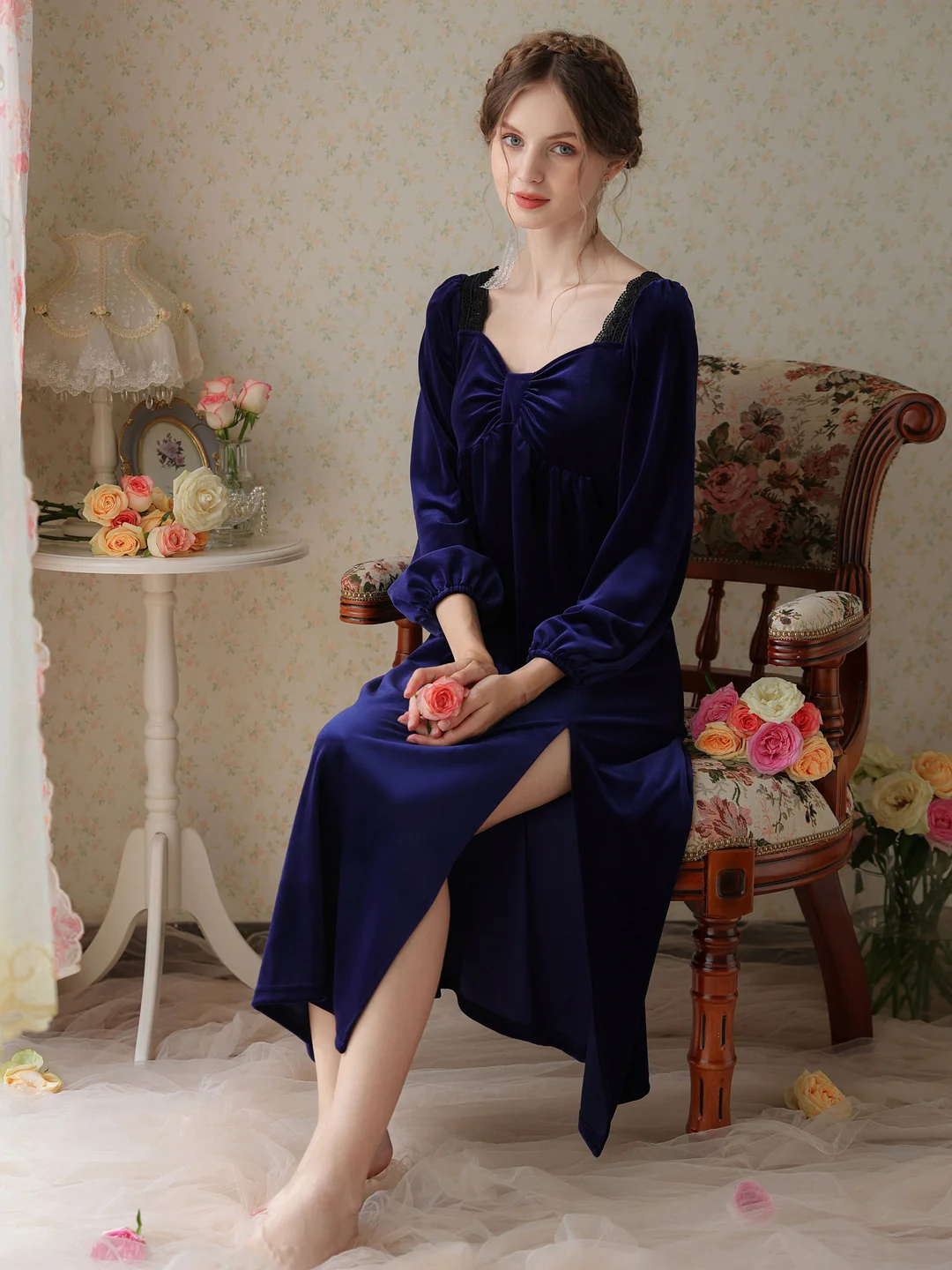 Long Dress French Court Vintage One-piece Nightgown