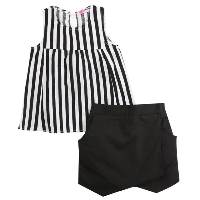 Kid Girls Tracksuit Vest T Shirt Shorts Striped Clothes