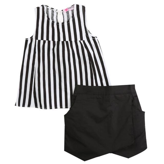 Kid Girls Tracksuit Vest T Shirt Shorts Striped Clothes