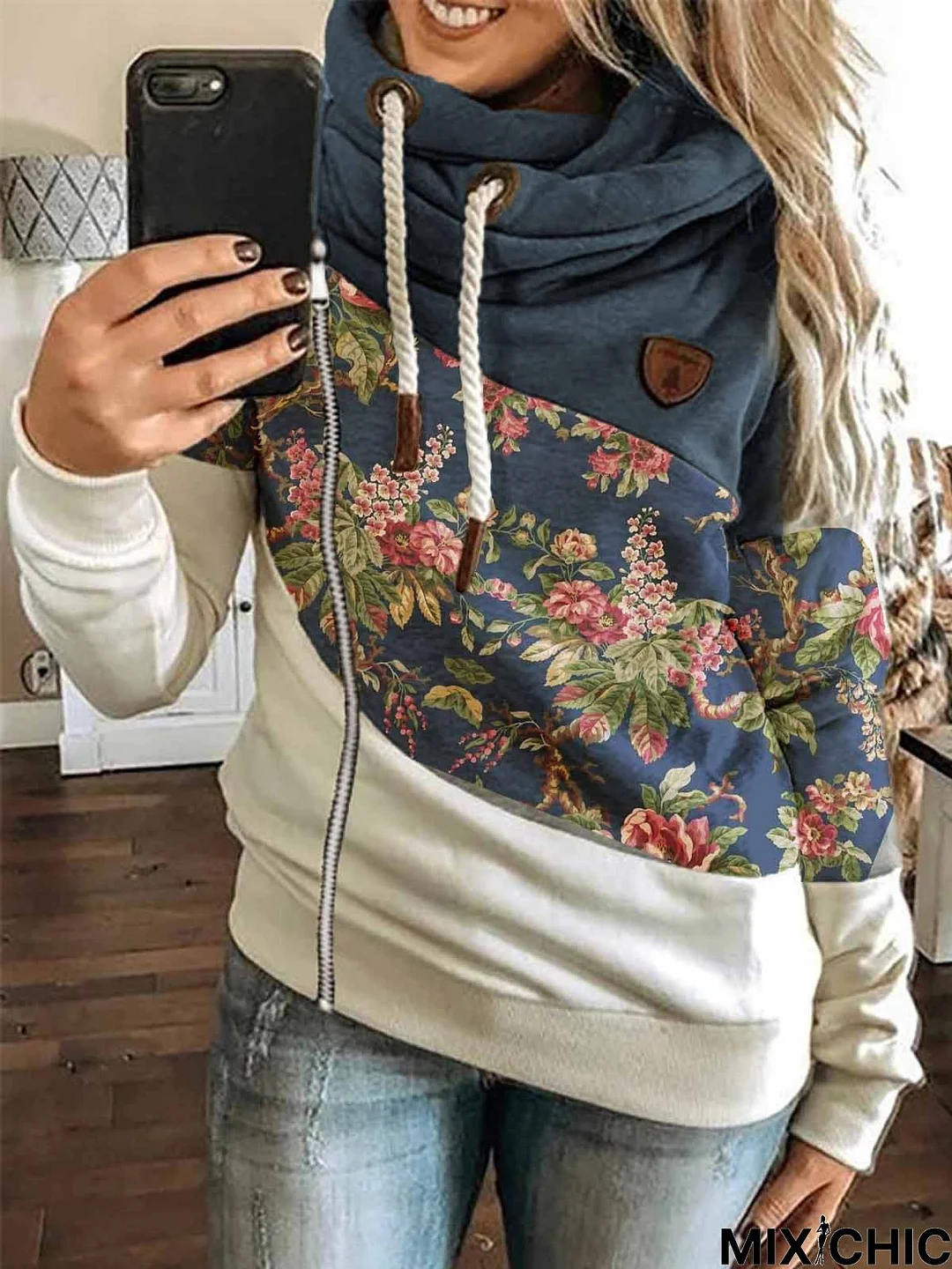 Printed Floral Casual Fleece Coat