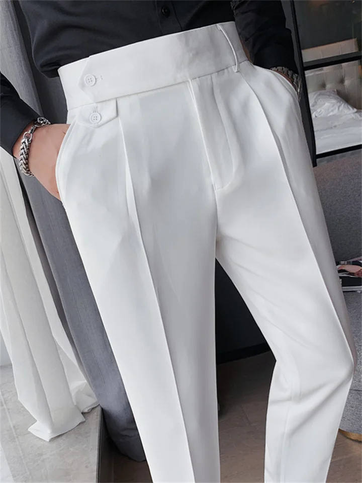 Men's Dress Pants Trousers Pleated Pants Suit Pants Pocket High Rise Plain Comfort Office Work Business Vintage Elegant Black White High Waist Micro-elastic