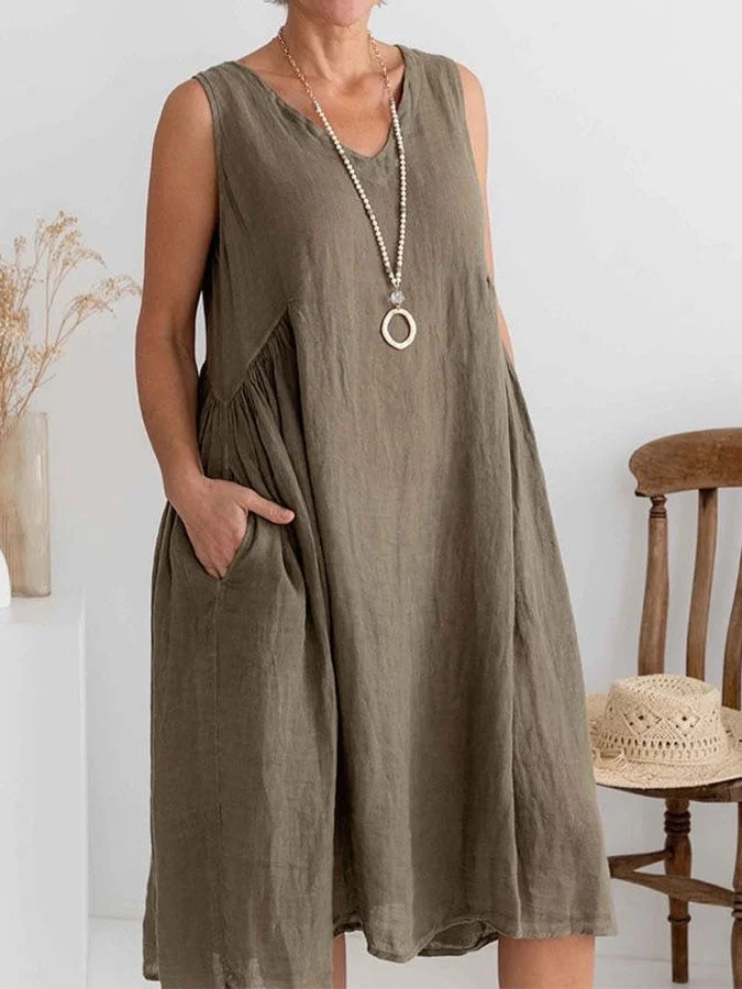 Women's cotton and linen casual loose dress