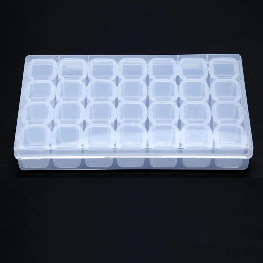 28 Grids Plastic Clear Nail Tools Jewelry Storage Box Case Organizer Beads