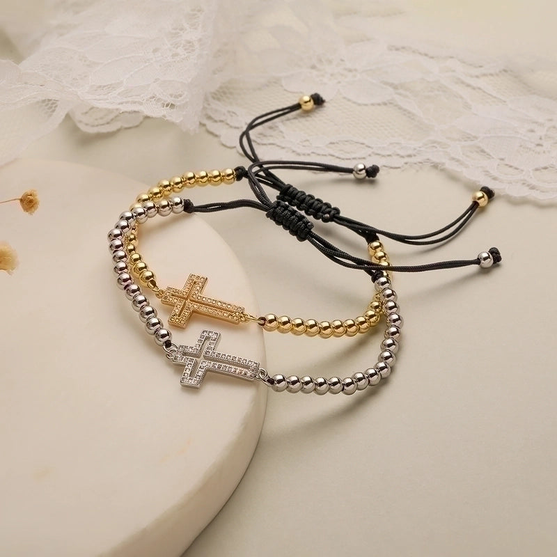 Minimalist Commute Cross Copper 18k Gold Plated Zircon Bracelets In Bulk