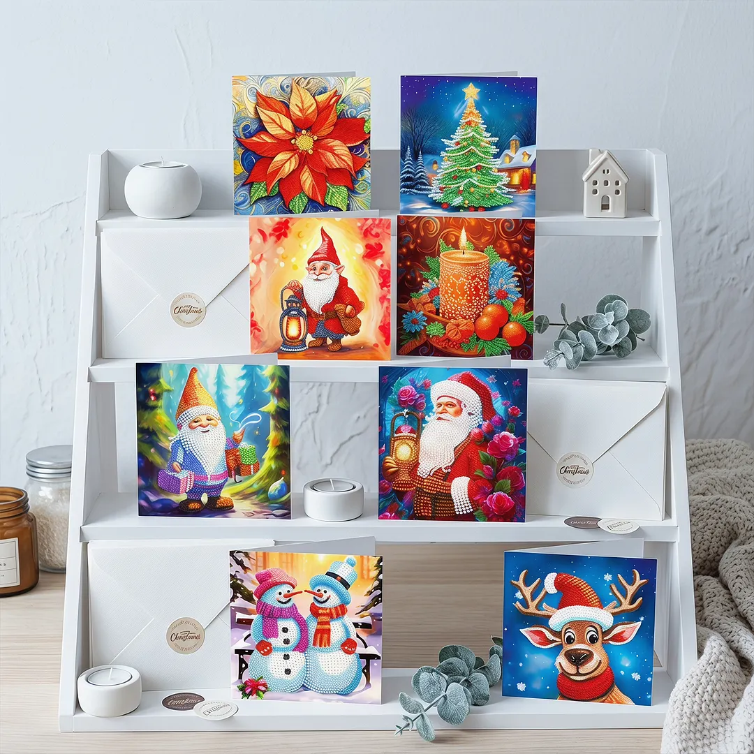 8Pcs Christmas Goblin DIY Diamond Painting Greeting Card Set with Envelopes Crystal Painting Art Greeting Cards for Beginner Adult Holiday Crafts Gifts