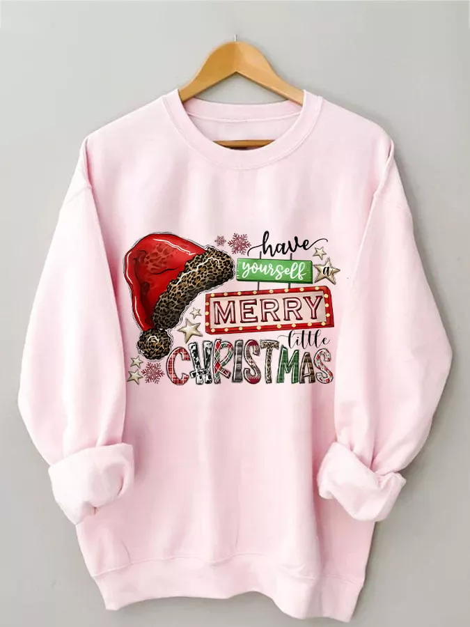 Have Yourself A Merry Little Christmas Leopard Snowflake Prints Sweatshirt