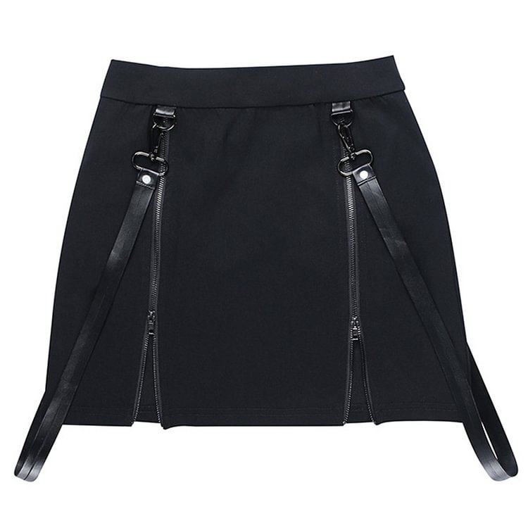 Gothic Double Zipper Split Skirt - Modakawa modakawa