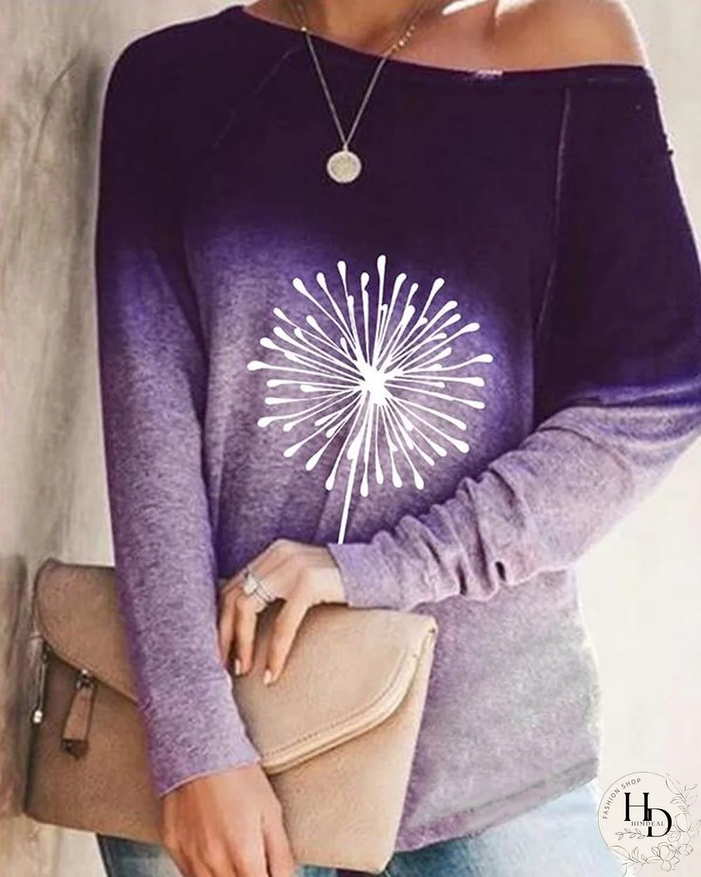 Autumn Ombre Print Long Sleeve Loose T-Shirt