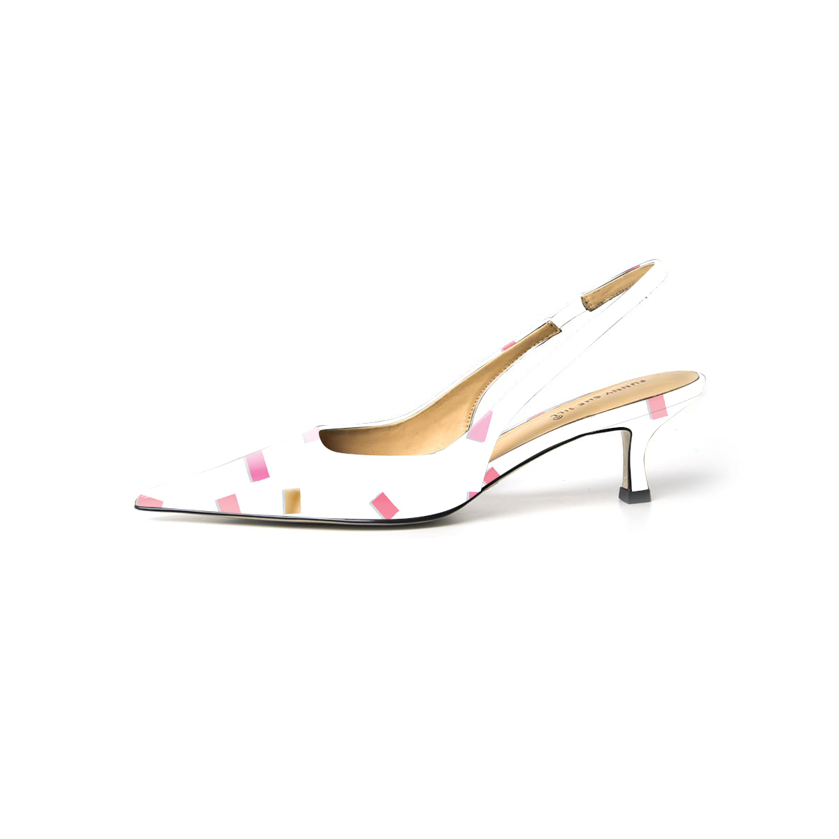 Women's Colorful Square Pattern Leather Pointed Toe Elegant Kitten Heel 