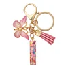 DIY Pink Tassel Ring Letter Butterfly Keychain