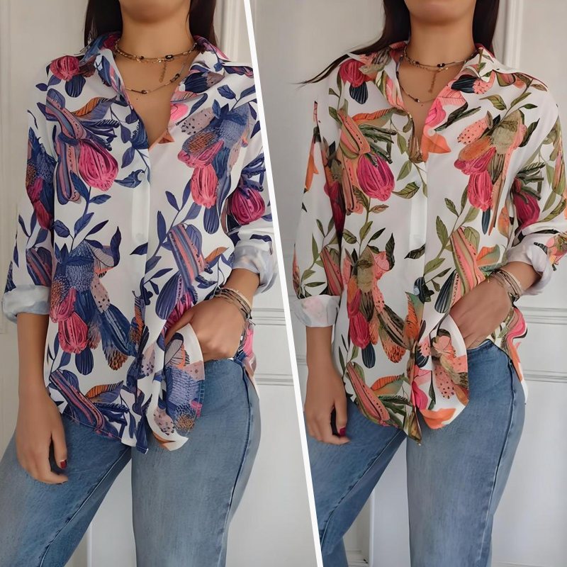 Camisa elegante com estampado floral e botões