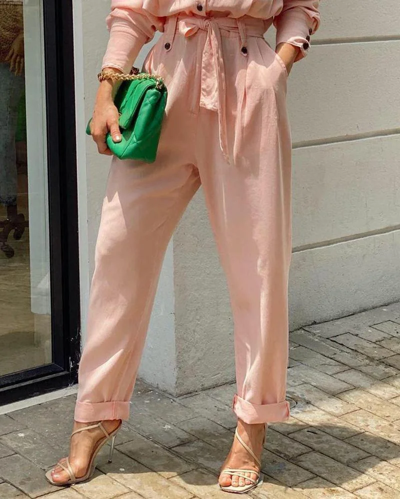 Solid Color Casual Two-piece Suit