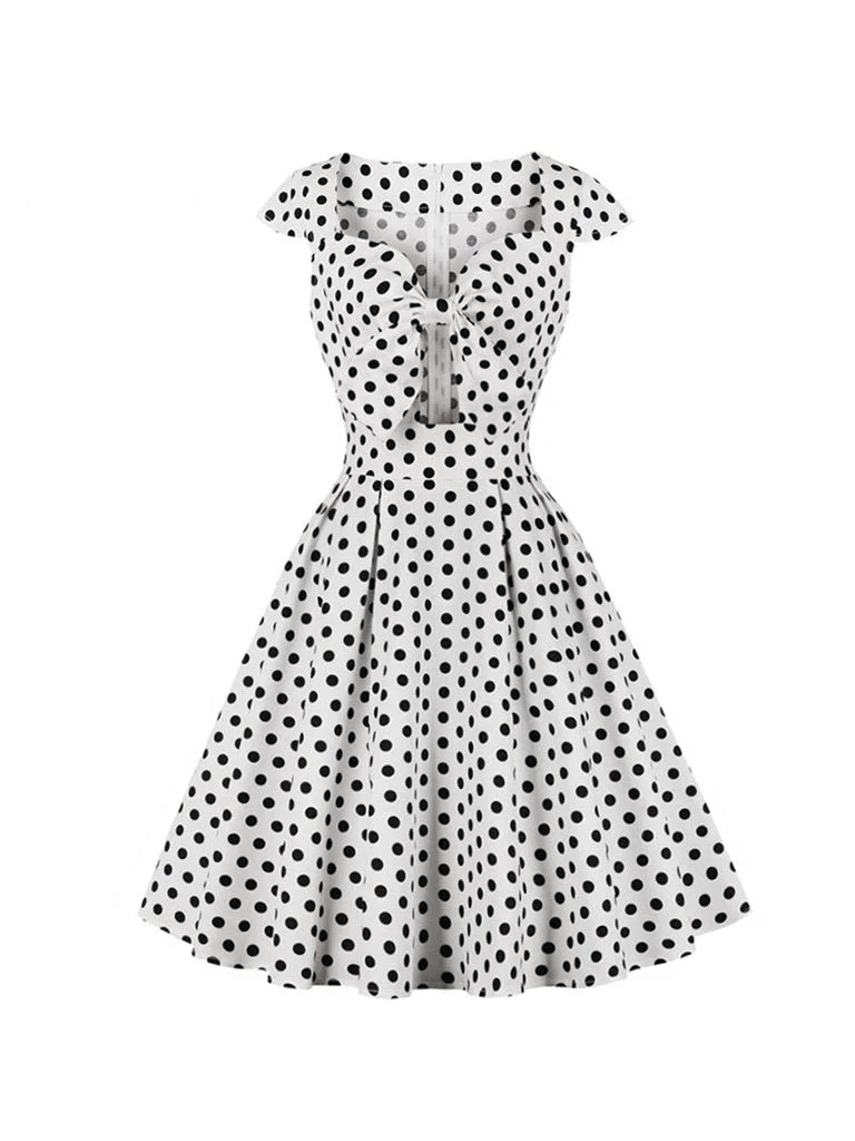 Casual Dress Hollow Out Tie Polka Dot Knee-Length Dress