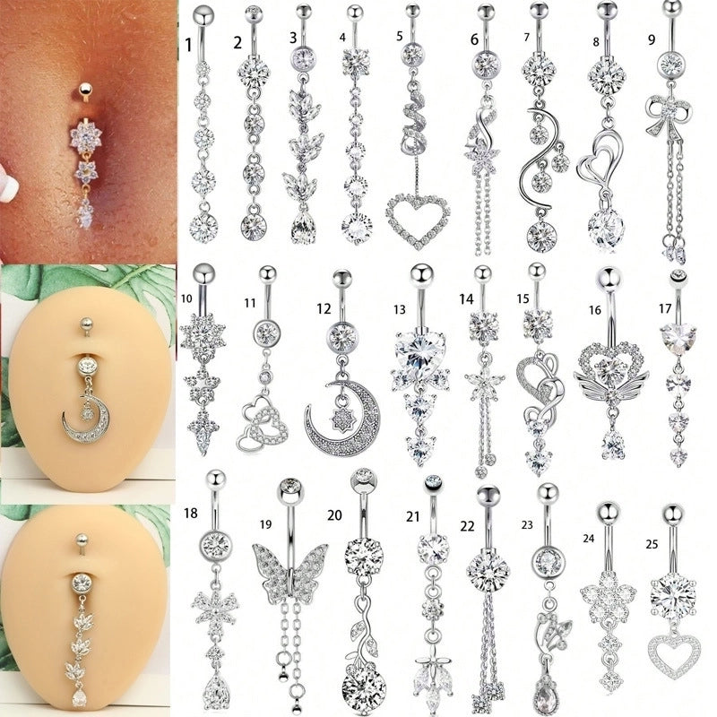 1 Piece Belly Rings Minimalist Classic Style Water Droplets 304 Stainless Steel Inlay Zircon Belly Rings