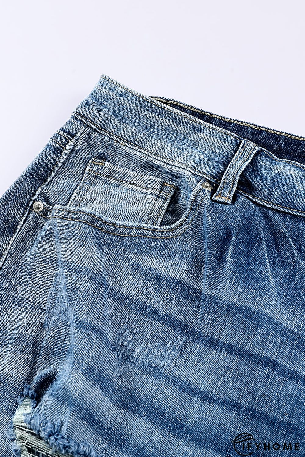 Blue Plus Size Distressed Slit Vintage Jeans | IFYHOME