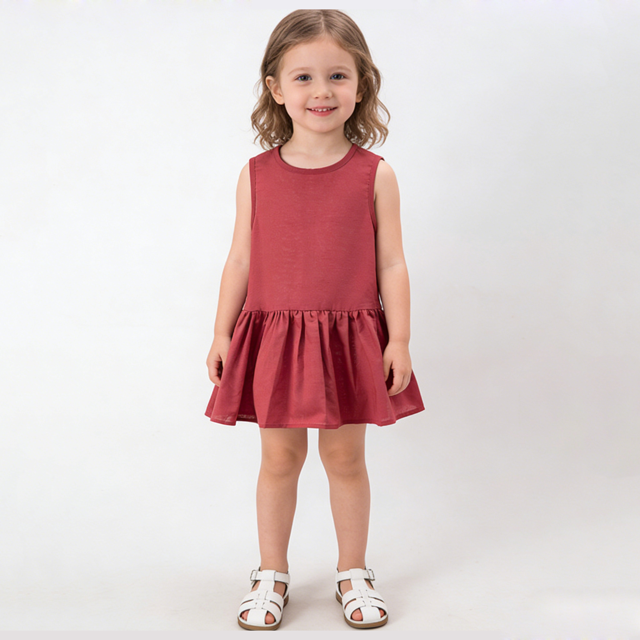 Vibrant Ruffled Linen Girls' Dress REAL SILK LIFE