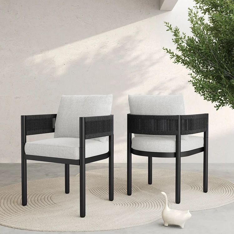GRANDPATIO Steel Outdoor Dining Side Chairs, Patio Chairs with Grey Cushions