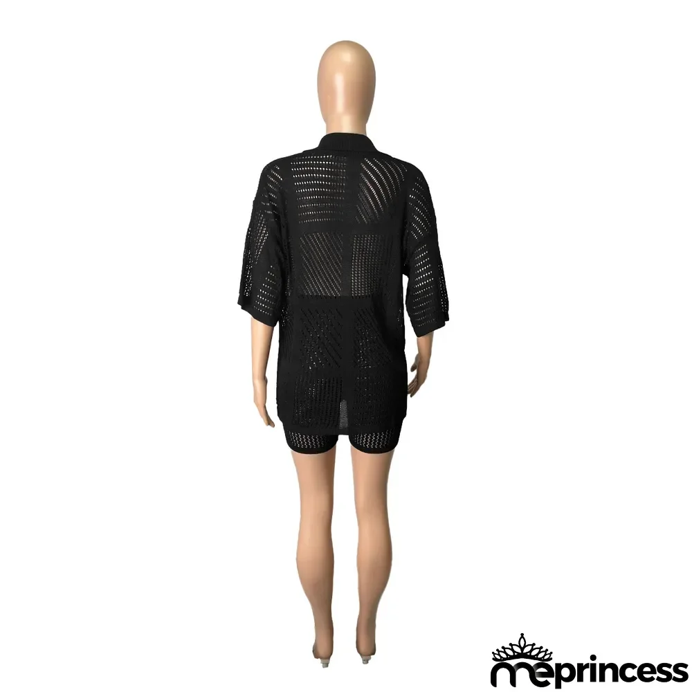 Spring Fashion Cardigan Knit Shorts Two Piece Set