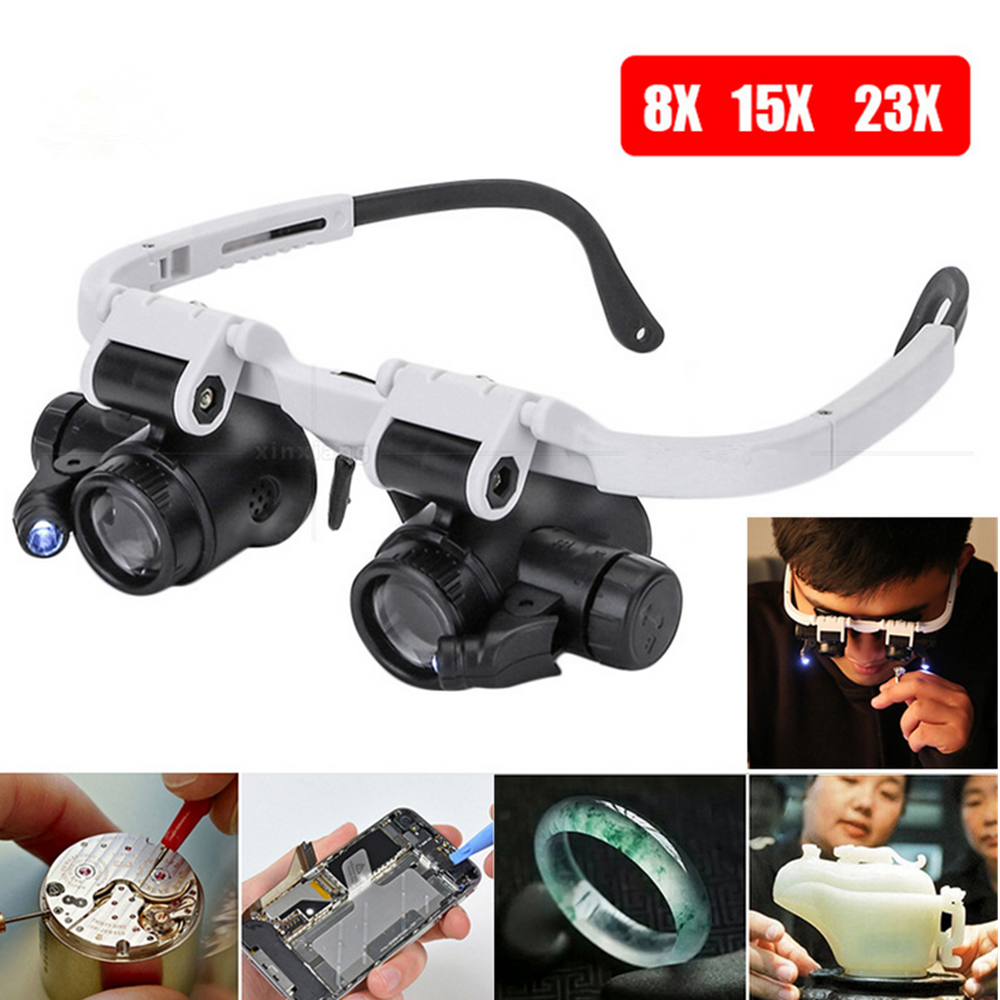 Likron Watches Adjustable Headband Magnifier with Dual LED Lights 8X