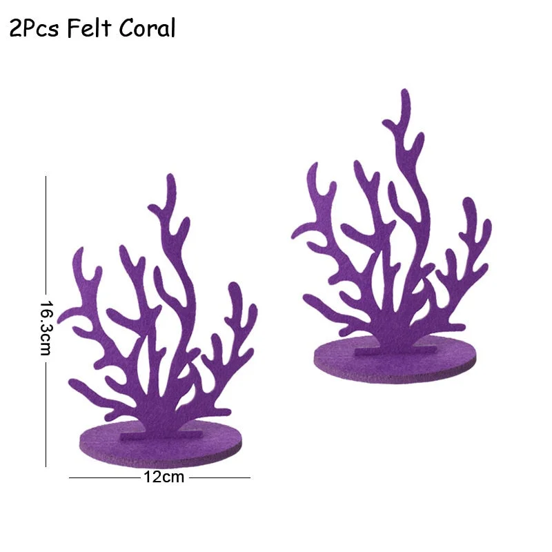 2Pcs Little Mermaid Theme Party Decorations DIY Felt Coral Table Ornament Under the Sea Girl Birthday Party Supplies Baby Shower