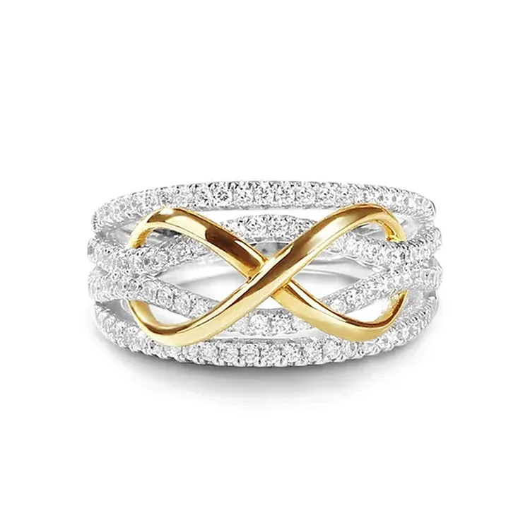 Mother and Daughter Forever Linked Together Full Diamond Gold Infinity Ring